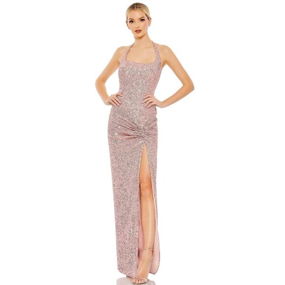Mac Duggal Size 8 Rose Gold 11279 Sequin Halter Formal Gown Dress Prom Cocktail - Picture 3 of 8